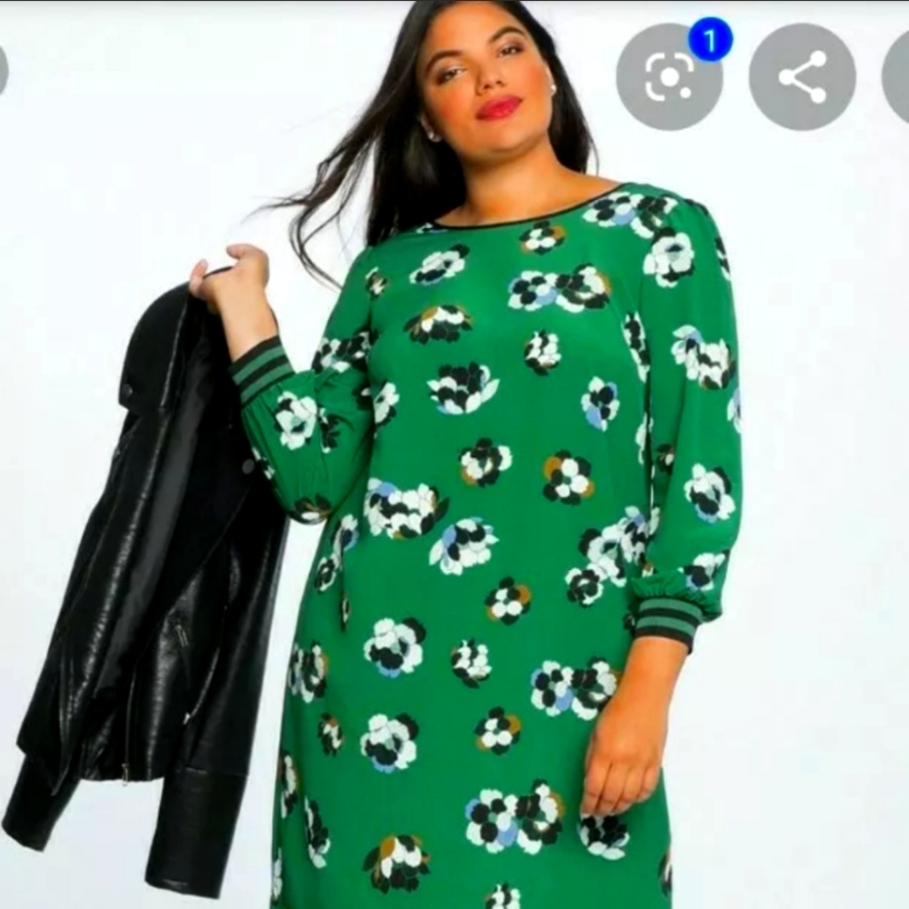 Eloquii Plus Printed Dress W/ Ribbed Cuff 16